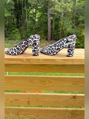 J.Renee Black and White Leopard Slingback Block Heels